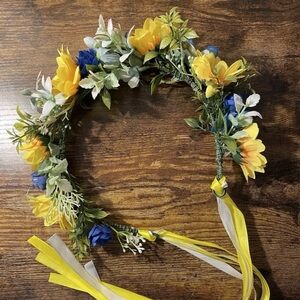 Floral Hair Wreath with Yellow and Blue Accents